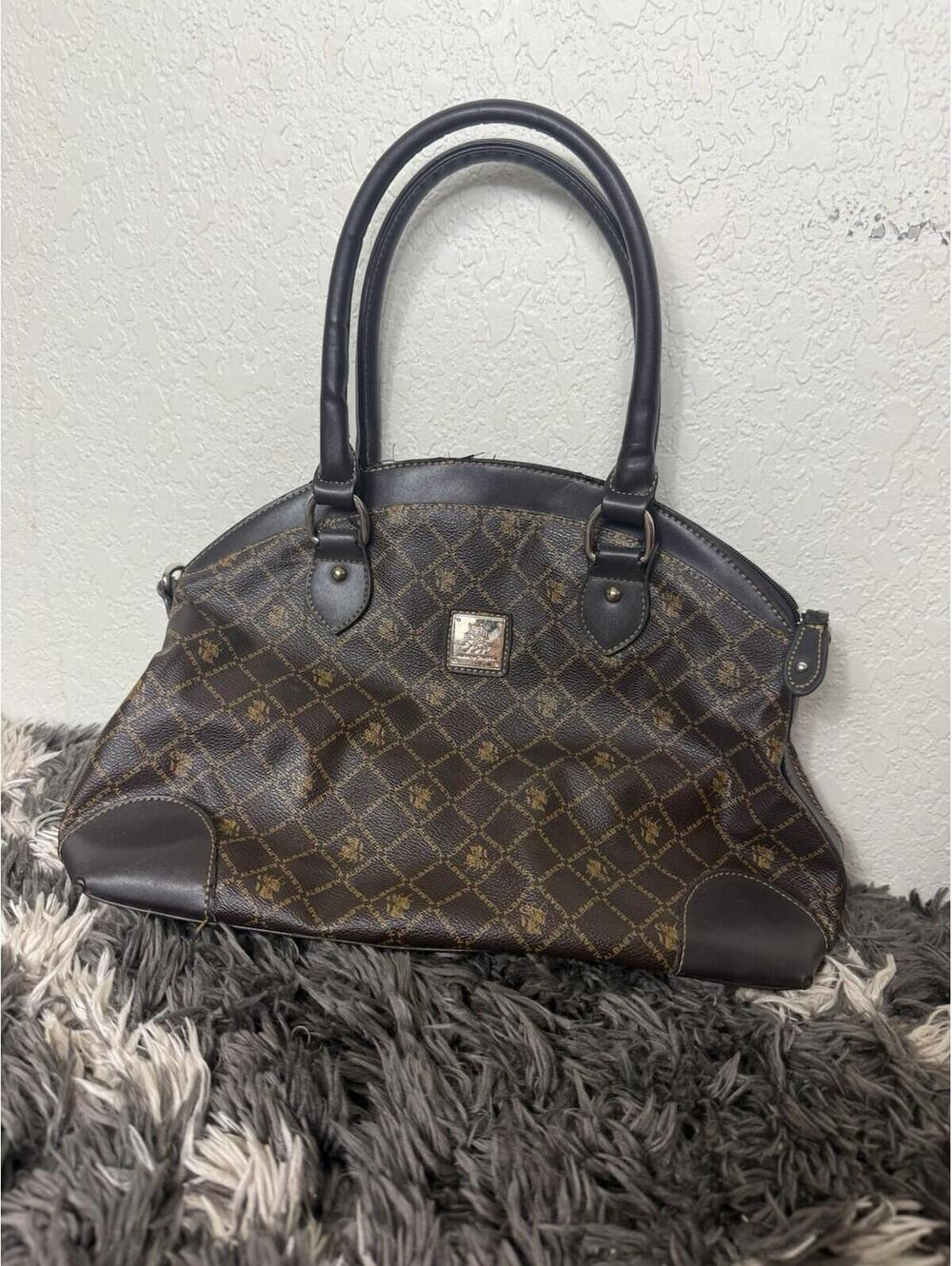 ALBA by Chunma Brown Monogram Satchel Bag Horse Logo Top Handle Purse Vintage